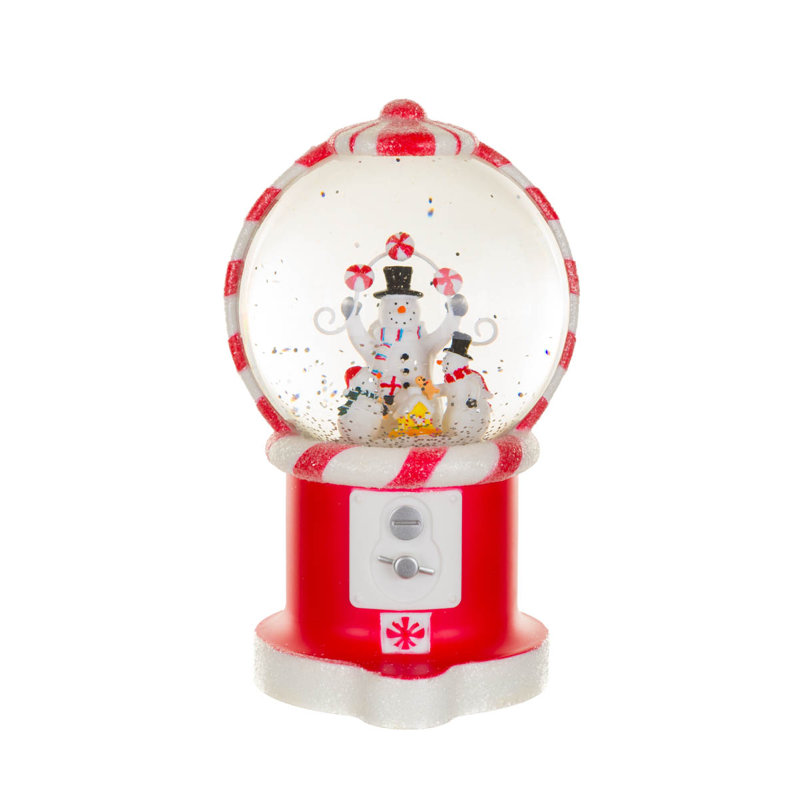 Musical Candycane Gumball Machine Warm White LED Snow Globe with Snowman Family
