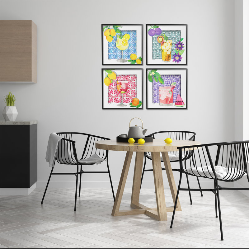 Ensemble de 4 giclées encadrées de fruits vifs aux motifs vifs, design par Hillary Holt, Giclée encadrée noir minuit