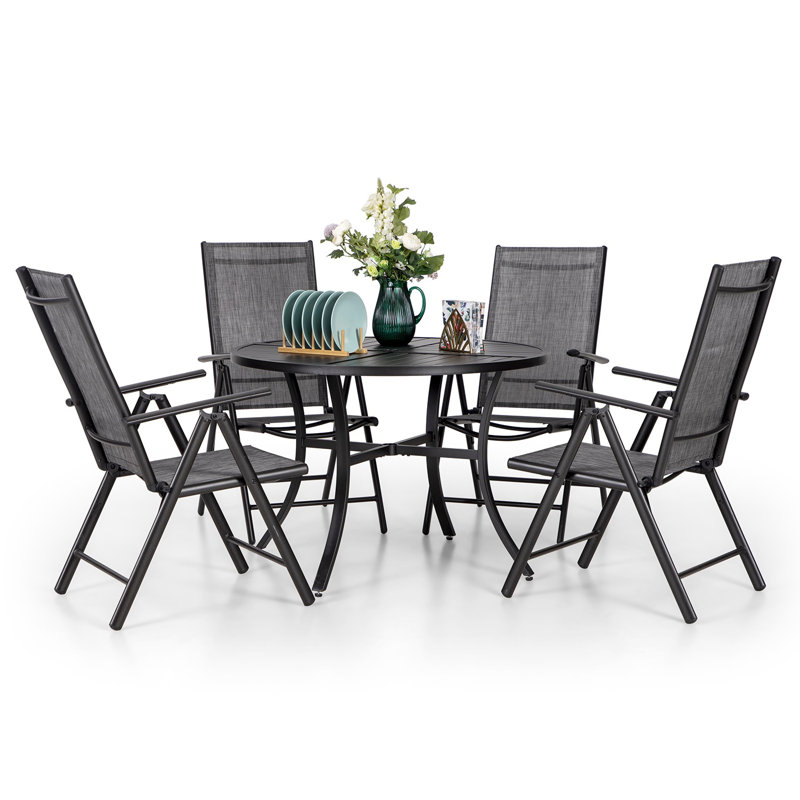 Salem 4 - Person Stainless Steel Patio Dining Set Umbrella Hole Included Round Table, Gray