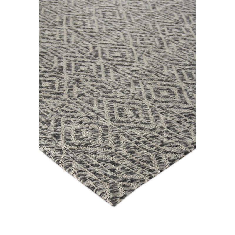 Woven Earth Wool Geometric Area Rug in Charcoal, Rectangle 6' x 9'