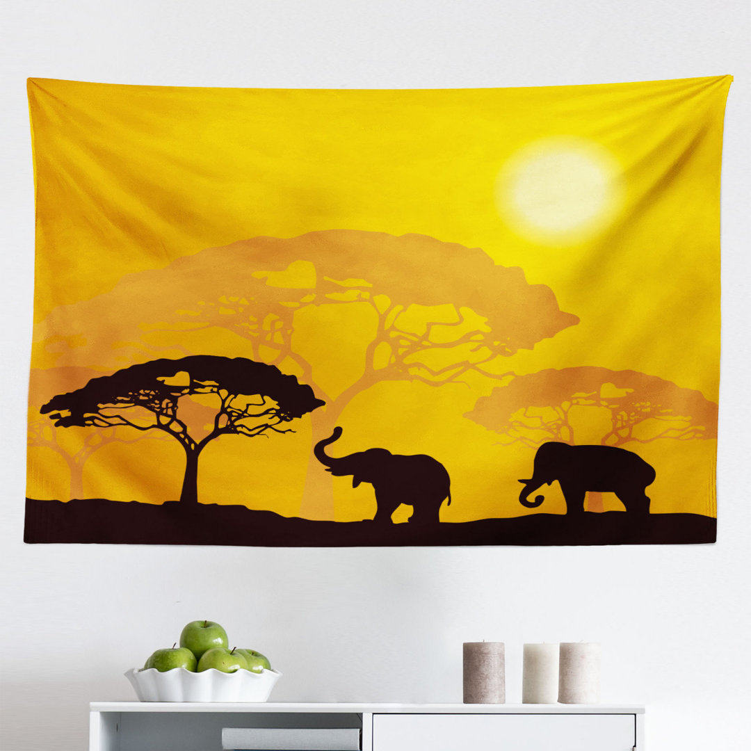 Wandbehang Wildtiere Tiere Sonne Strahlen Bäume Kunstdruck Silhouetten Sonnenuntergang Schatten