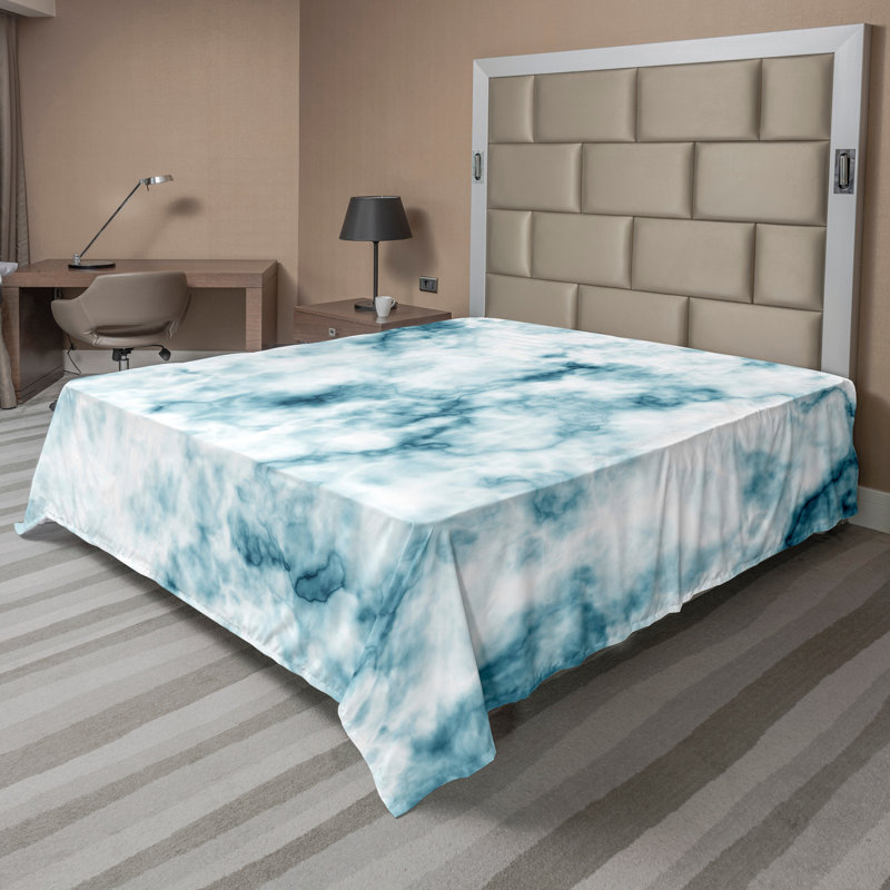Ambesonne Marble Print Top Flat Sheet Marble Grunge Stone King Beige Brown, Drap plat de taille double