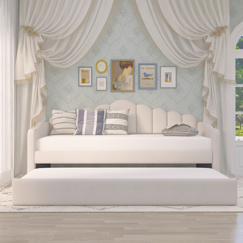 Twin Size Upholstered Daybed With Trundle, Beige
