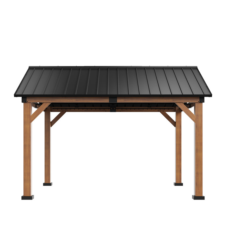 11' x 13' Brown Aluminum Patio Gazebo with Black Roof