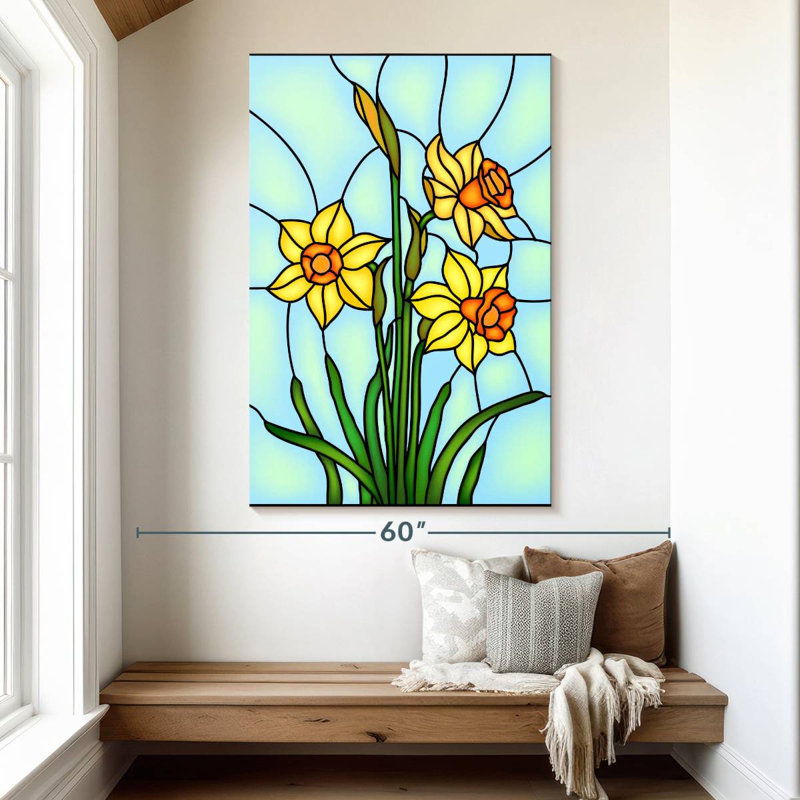 Jonquilles en vitrail Harnek, H 51 po x l 34 po