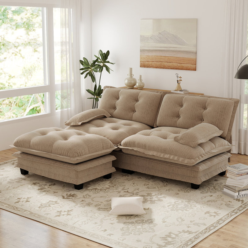 Canapé modulaire en L de 77 po de largeur avec siège modulaire en chenille de 77 po avec siège profond et repose-pieds mobile