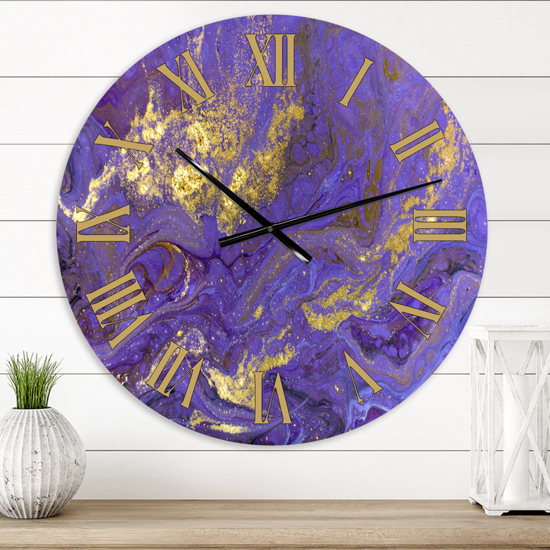 Or et mauve texture ondulée marbrée I - horloge murale moderne, Petit