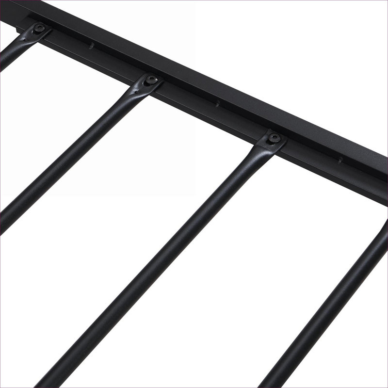 Structure de lit plateforme de rangement pleine grandeur en métal, ton noir avec tête et pied de lit en bois, aucun sommier requis