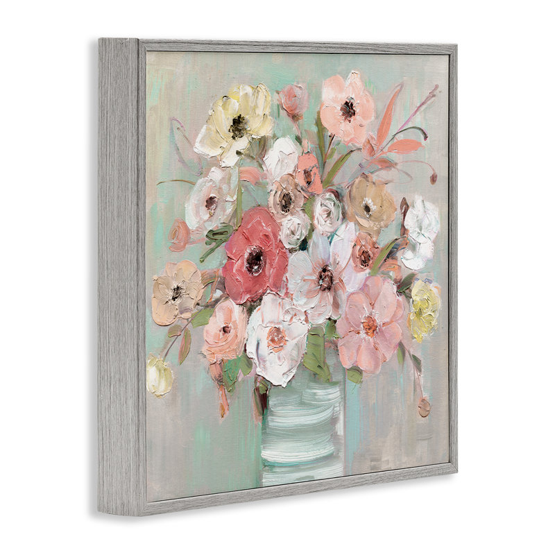 Giclée encadrée de fleurs de pivoines pastel, conception de Sally Swatland, H 24 po x l 24 po, Giclée de ferme grise encadrée