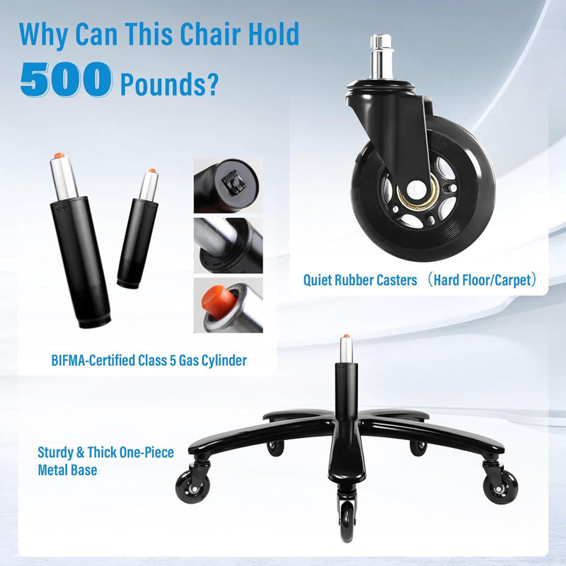 Hristos Heavy Duty 500LBS Ergonomic Office Chair With Adjustable Back Tilt and Lumbar Support, Black