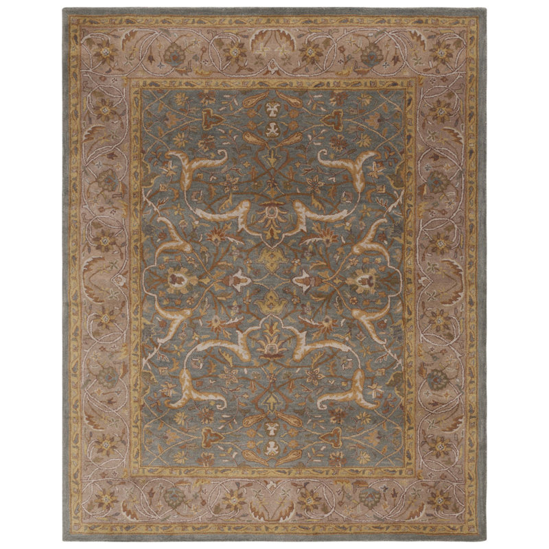 Tapis bleu / beige en laine / coton / latex touffeté à la main Cranmore, Rectangle 7 pi 6 po x 9 pi 6 po
