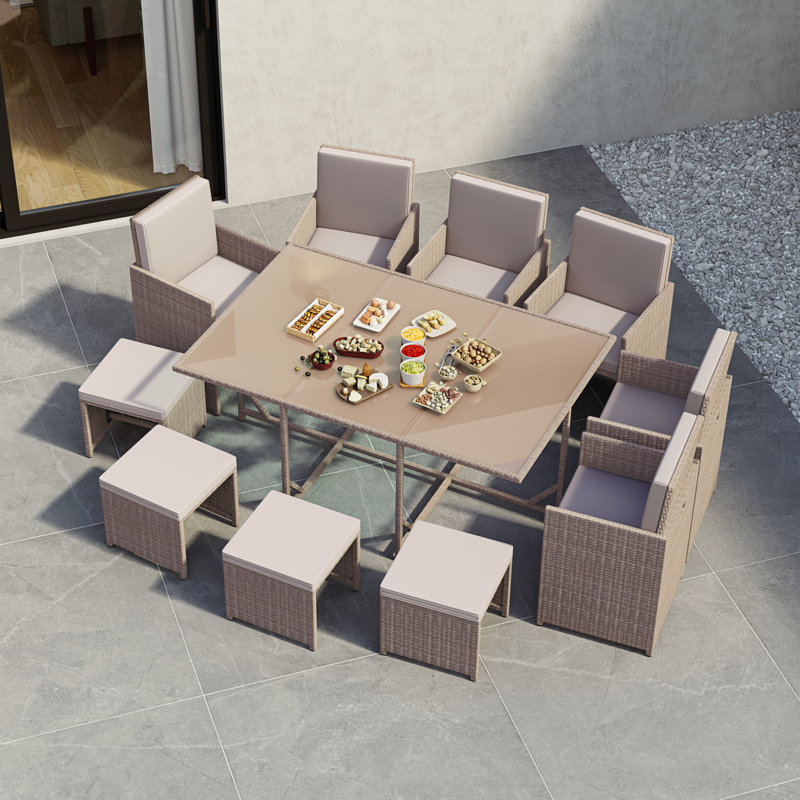 Exia 10 Seater Dining Set with Cushions, UKFR Certified, Natural