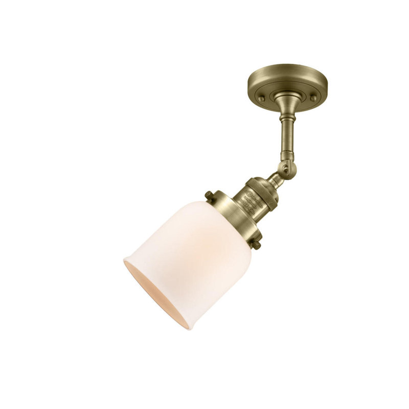 Applique murale 1 lumière 8 po Bell, Laiton antique, Boîtier blanc mat, Ampoule à DEL rétro de 6 watts