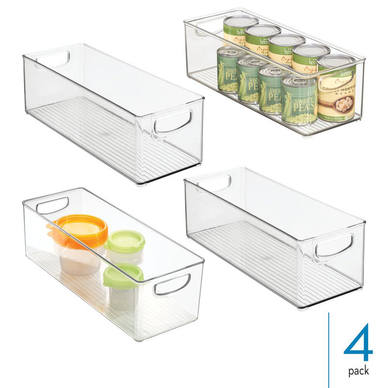 Ensemble de 4 bacs de rangement empilables en plastique avec poignées pour armoires ou réfrigérateur iDesign