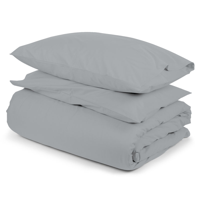 Erlis Cotton Solid Colour Duvet Cover with Pillowcases Included, King Duvet Cover - 2 Standard Pillowcases, Light Grey
