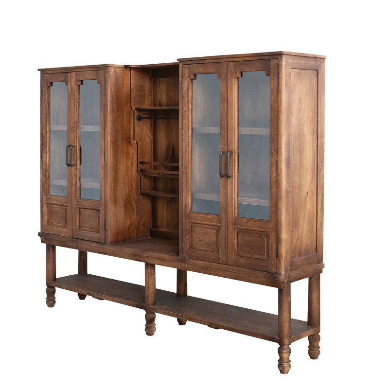 Armoire en bois de manguier avec 4 portes en verre
