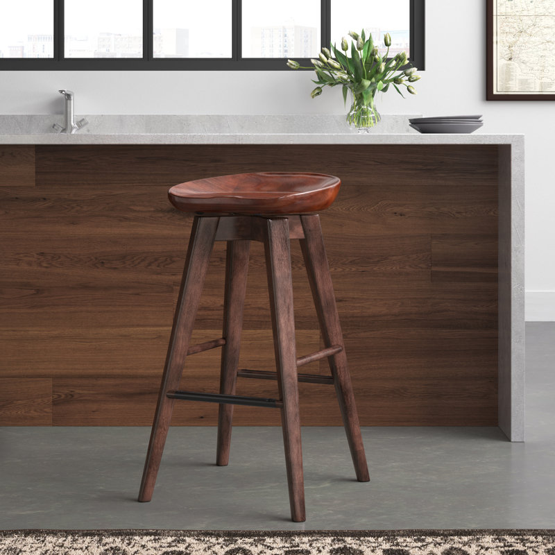 Clitheroe Swivel Solid Wood Counter Stool, Dark Brown, Bar Stool (31” Seat Height)