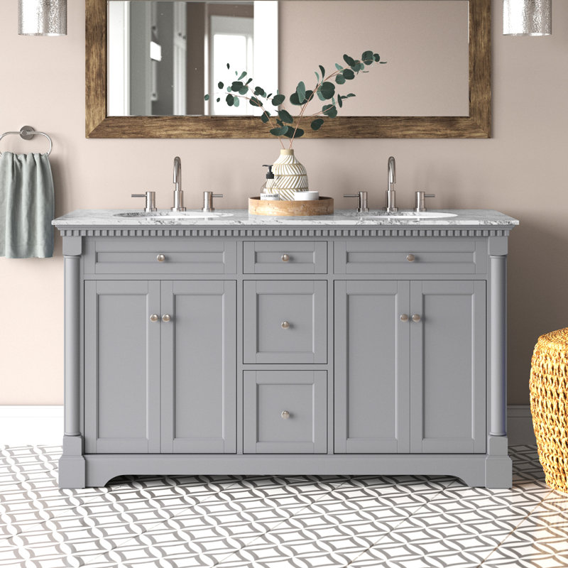Ensemble de meuble-lavabo double 60 po Clarence, Bleu