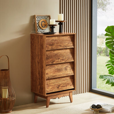 La commode double à 4 tiroirs présente un style rétro et un design biseauté