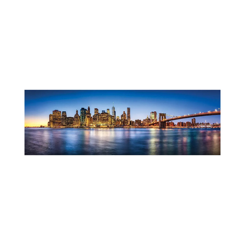 Manhattan Skyline Panorama With Brooklyn Bridge by Jan Becke - Wrapped Canvas Panoramic Print