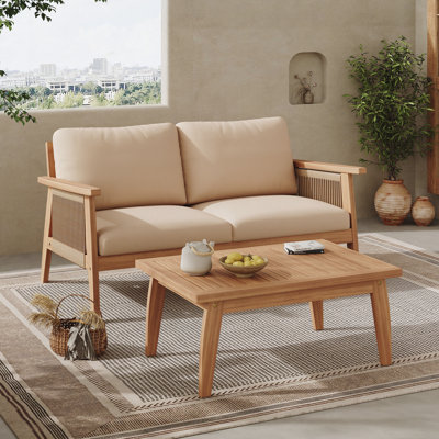 Ensemble de patio d'extérieur 2 pièces en bois d'acacia et corde