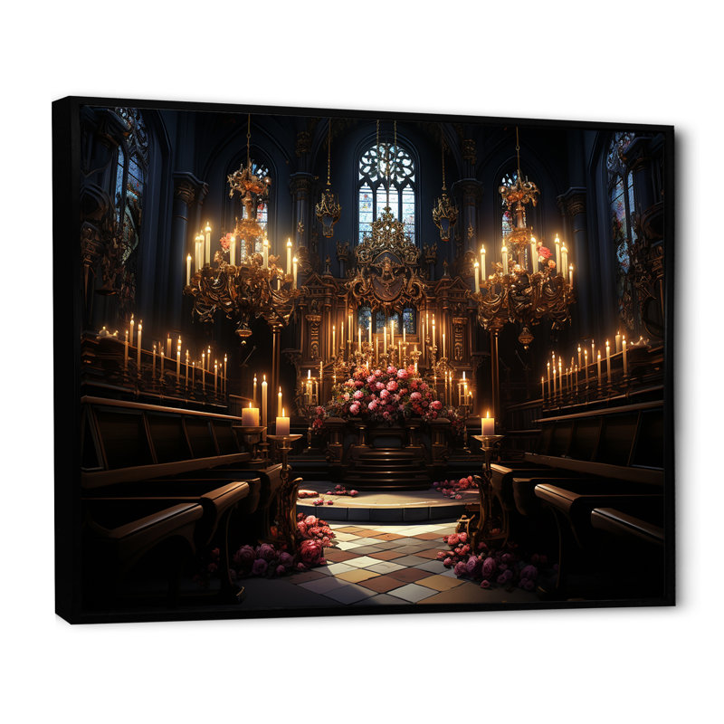 Basilique baroque - Église, art mural, H 30 po x l 40 po x P 1,5 po, Cadre flottant noir