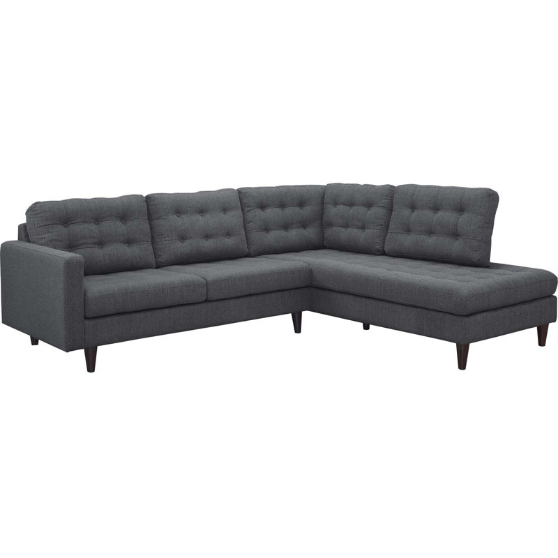 Modway Empress 2 Piece Upholstered Fabric Sectional, Dark Gray, Right Hand Facing