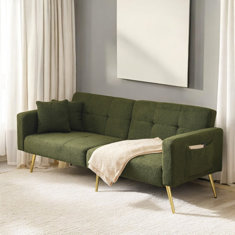 3 Seater Fabric Sofa Bed, Green