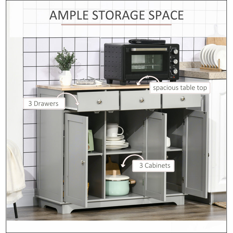Buffet durable en bois d'hévéa avec tiroirs, parfait pour les solutions de rangement pour la cuisine et le café