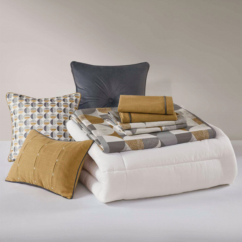 Ensemble d'édredon surdimensionné jacquard surdimensionné doré, Édredon grand + 7 articles supplémentaires