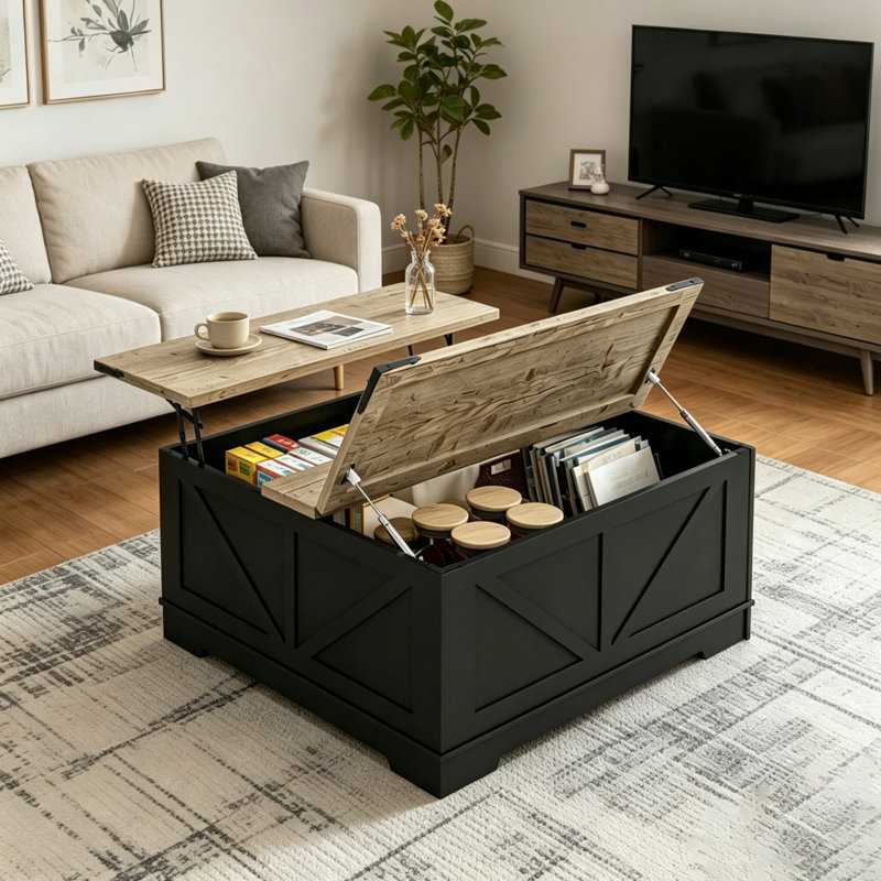 Table basse 17 po 17 po Farmhouse, Gris-noir