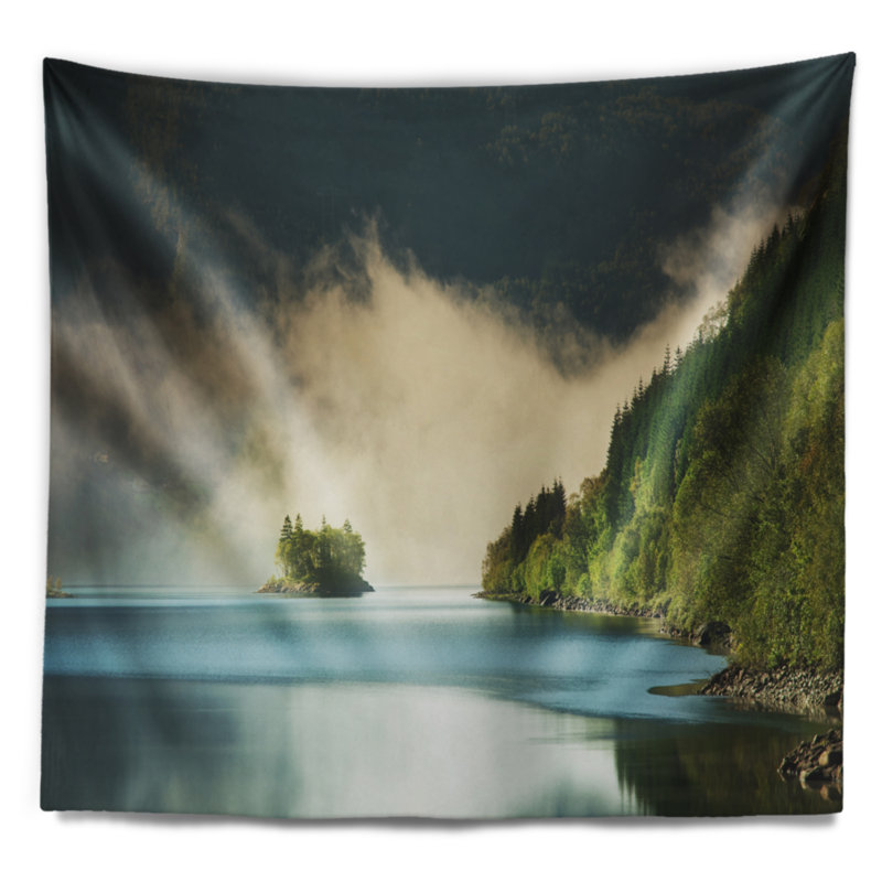 Paysage, magnifique lac, tapisserie par Green Mountains, H 32 po x l 39 po