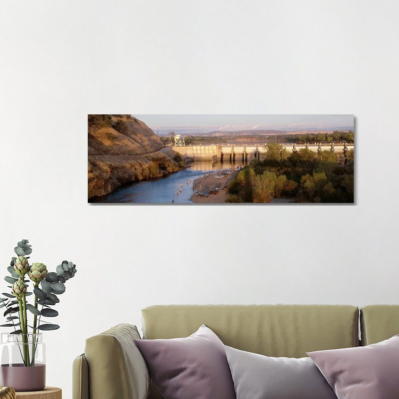 High Angle View Of A Dam On A River, Nimbus Dam, American River - Wrapped Canvas Panoramic Print