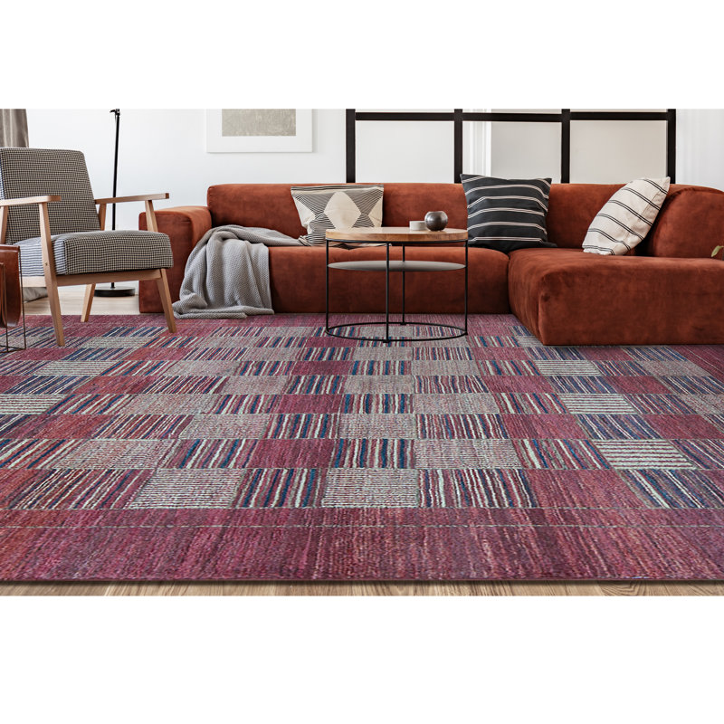 Hand-Knotted High-Quality Red and Blue Area Rug