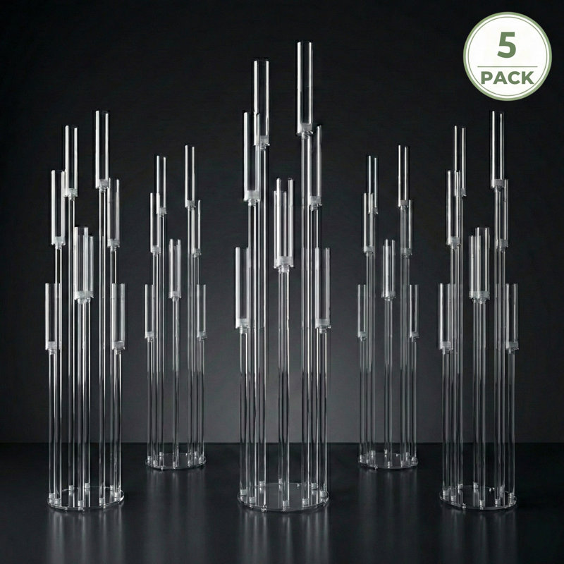Grand candélabre en acrylique transparent à 8 bras de 8 po Millport - Ensemble de 5 centres de table de mariage modernes pour tables de réception et décor d'événements
