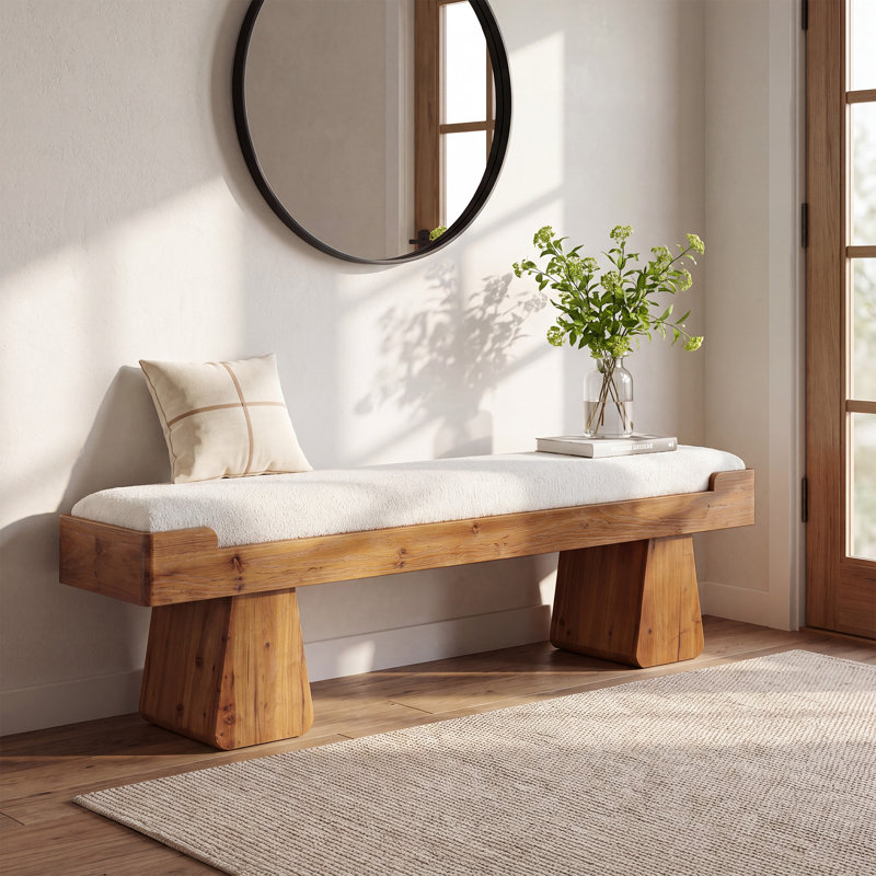Banc de chambre rembourré 55 po avec pieds en bois massif
