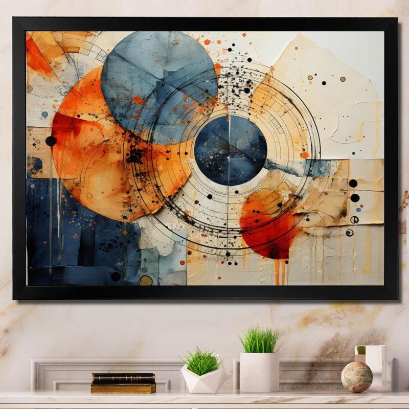 Technique mixte - Spirales abstraites, art mural, Cadre simple noir, H 16 po x l 32 po x P 1 po