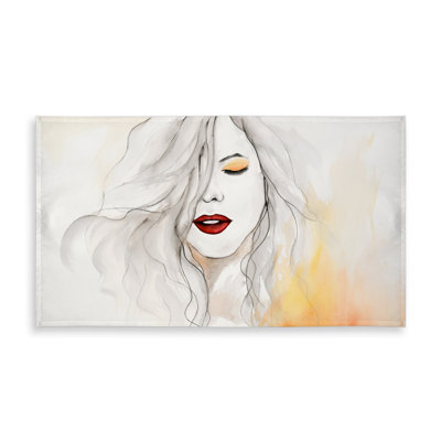 Romantic Orange Beauty Tablecloth - Woman with Red Lips Decor