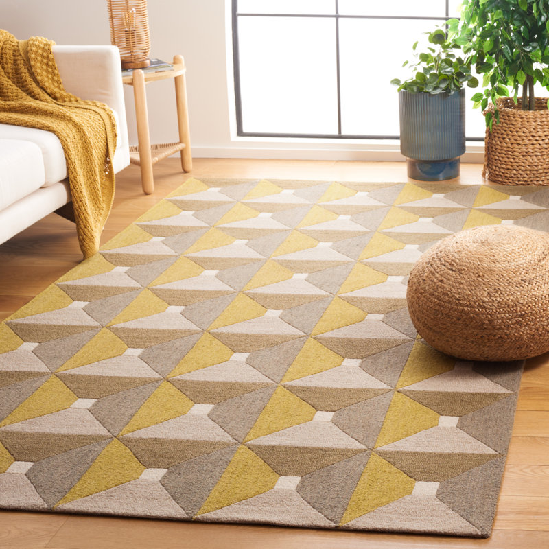 Gilderoy Geometric Hand Tufted Wool/Cotton Area Rug in Gold/Gray, Rectangle 5' x 8'
