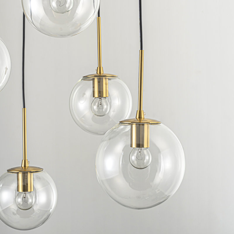 Lustre suspendu sphérique en verre transparent à 7 lumières Arclite