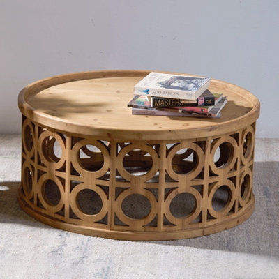 Retro Burlywood Solid Wood Round Coffee Table