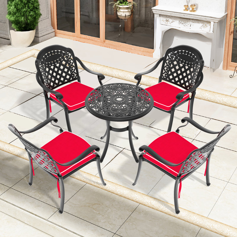 Table de salle à manger 27,48 pouces en fonte d'aluminium pour patio - noir, trou de parasol, capacité de 160 lb, 4 sièges, corrosion 27,48 po avec cadre noir 4, résistance, intempéries