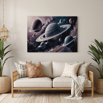 SciFi Sci fi planets with multiple moons Gray Metal Wall Art