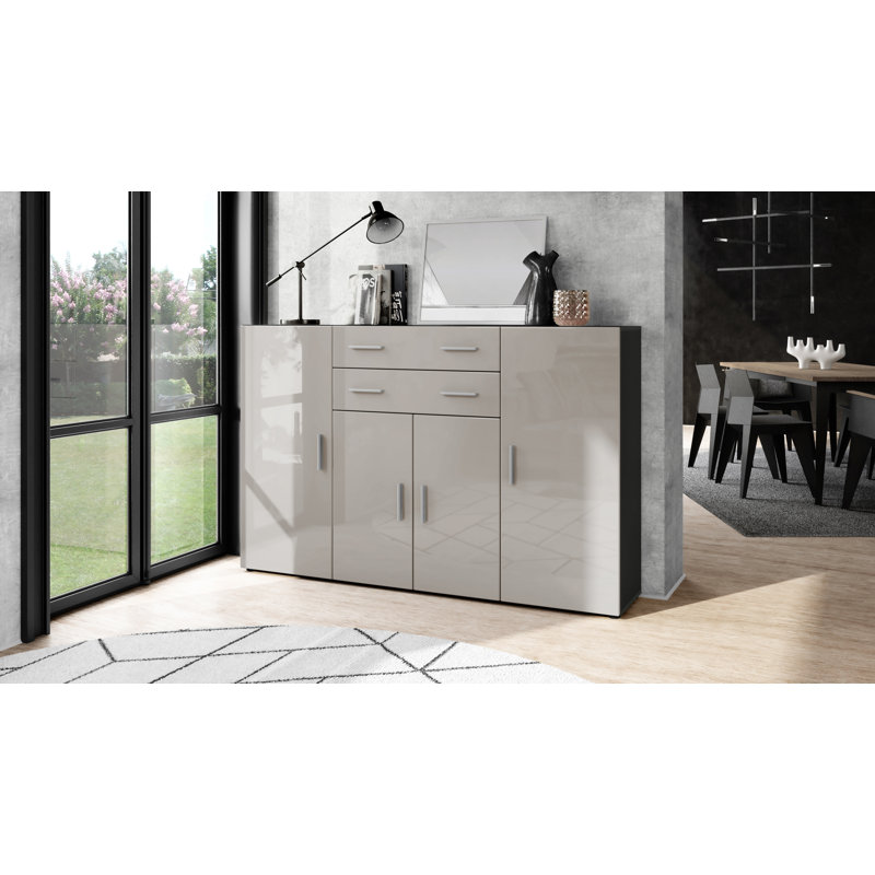 Mccammon 166 Cm Wide 2 Drawer Highboard, Sand Grey High Gloss