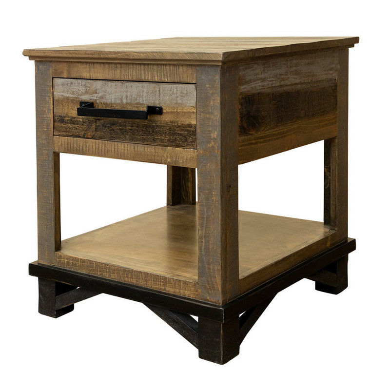 Table de bout en bois massif avec rangement Gualdim