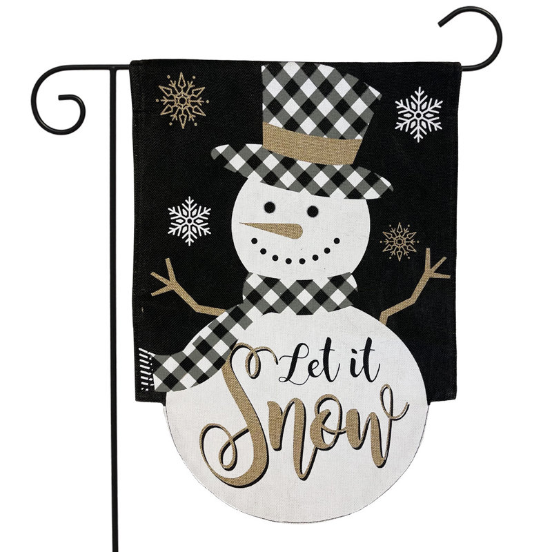 Checkered Snowman Burlap Winter Garden Flag