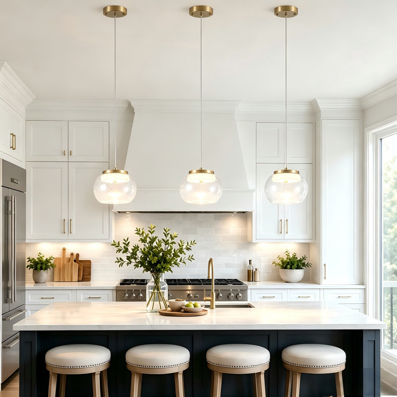 1 - Light Modern Gold Glass Height-Adjustable Kitchen Island Pendant