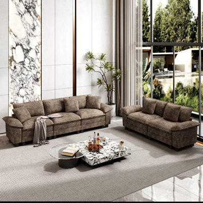 2-Piece Upholstered Living Room Set with Loveseat and Sofa - Oversized Chenille Modular Couch
