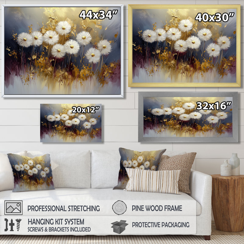 Golden Dandelion Harmony - Pissenlit, art mural, H 34 po x l 44 po, Cadre flottant, Brun