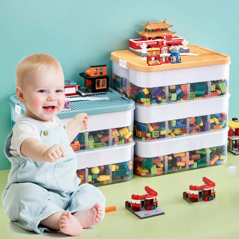 12L Building Block Toy Storage Box Large Capacity Stackable Toy Organizer Multiple Compartments with Dustproof Lid Handle Design Blocks Toys Organizer Storage Case